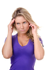 Image showing blonde young woman wish doubt or headache