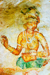 Image showing ancient frescos on mount Sigiriya, Sri Lanka ( Ceylon ).