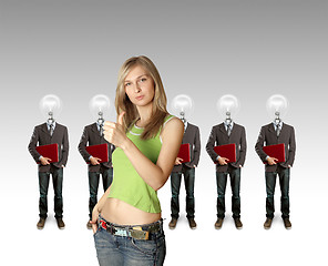 Image showing woman and lamp head businesspeople with laptop