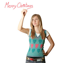 Image showing woman writting Merry Christmas