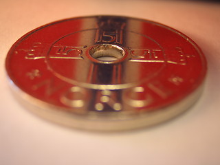 Image showing Coin reflecting norwegian flag