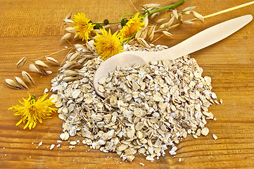 Image showing Oatmeal with stalks of oats and a spoon