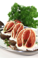 Image showing canape with salami