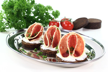 Image showing canape with salami