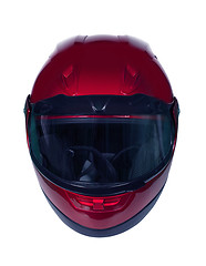 Image showing Red motorcycle helmet with blue glass