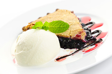 Image showing Blueberry pie and ice cream