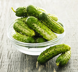 Image showing Small cucumbers in bowl