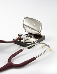 Image showing Open hard drive with stethoscope