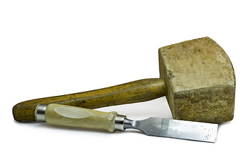 Image showing wooden hammer and chisel