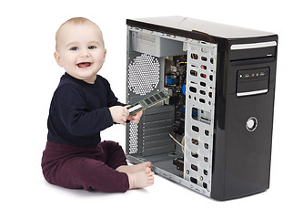 Image showing young child with open computer