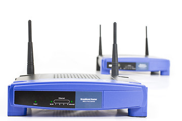 Image showing two blue internet router with two antennas