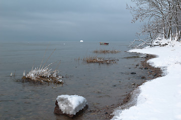 Image showing winter landscape on the shore of the Sea 