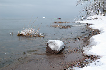 Image showing winter landscape on the shore of the Sea 