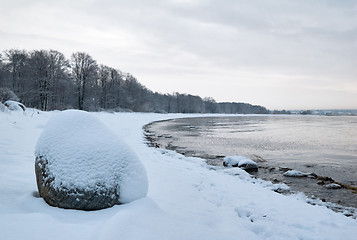 Image showing winter landscape on the shore of the Sea 