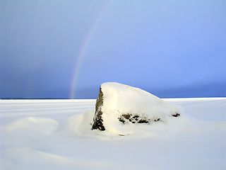 Image showing Rainbow over the frozen lake