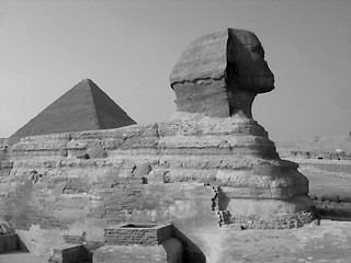 Image showing Sphinx and the pyramid of Cheops in B/W