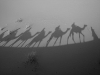 Image showing Shadow of a caravan in B/W