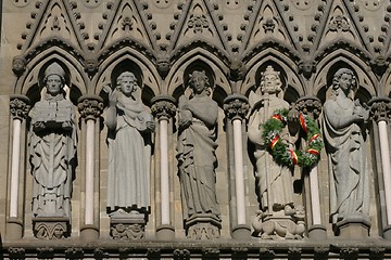 Image showing Statues on west-front of cathedral in Trondheim