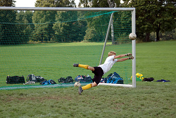 Image showing Young goalkeeper practising