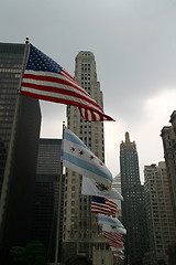 Image showing USA-Chicago-Illinois Flags with Skyscrapers