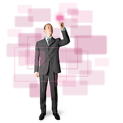 Image showing full length businessman push the button