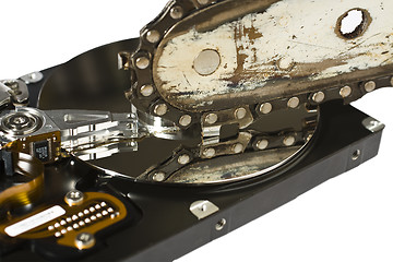 Image showing Chain saw and hard drive