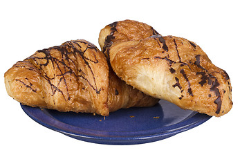 Image showing two croissants on blue dish