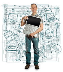 Image showing man with open laptop in his hands