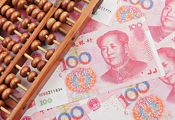 Image showing abacus and china money banknote