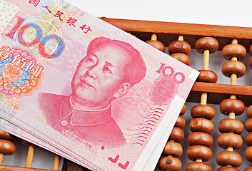 Image showing abacus and china money banknote