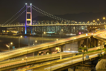 Image showing freeway and bridge at night