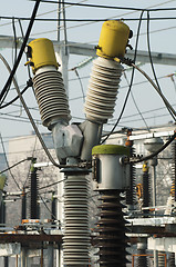 Image showing High-voltage wires and transformers