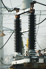 Image showing High-voltage wires and transformers