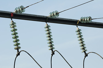 Image showing High-voltage wires and transformers