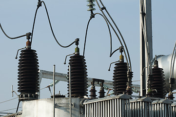 Image showing High-voltage wires and transformers