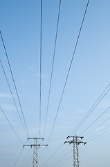 Image showing High voltage poles and wires