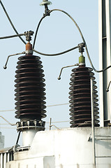 Image showing High-voltage wires and transformers