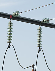 Image showing High-voltage wires and transformers