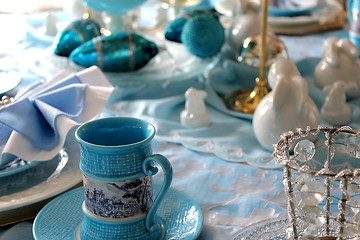 Image showing blue decorative dinning table