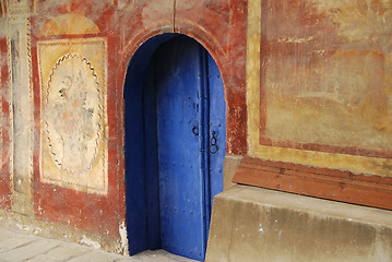 Image showing Blue monastery church door