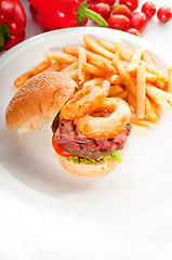 Image showing classic hamburger sandwich and fries