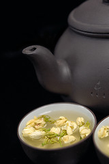 Image showing chinese jasmine tea pot and cups