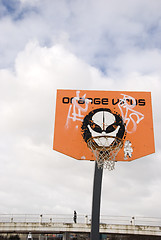 Image showing Basketball board. Orange virus tournament.