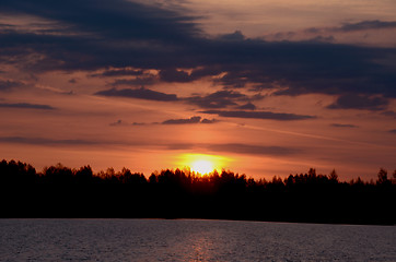 Image showing Colorful sunrise over the lake. 