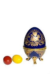 Image showing Faberge copy and two Easter eggs