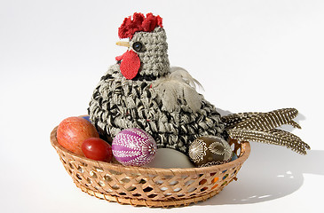 Image showing Easter chicken with eggs