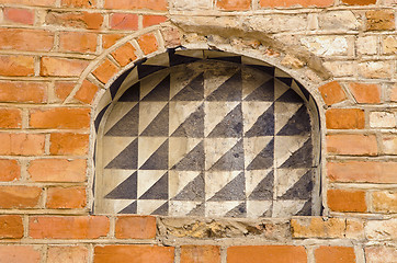 Image showing building of red brick wall and arches background 