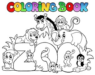 Image showing Coloring book zoo sign with animals