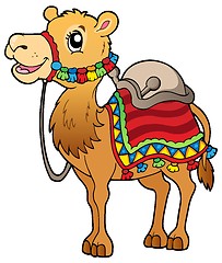 Image showing Cartoon camel with saddlery