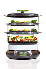 Image showing Healthy cooking, steam cooker with vegetables